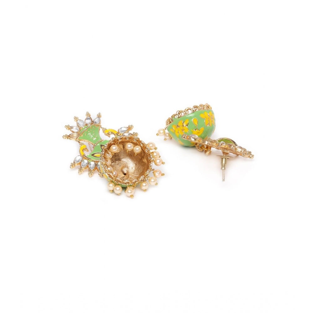 Generic Women's Rose Gold Plated Alloy Earrings (Green)