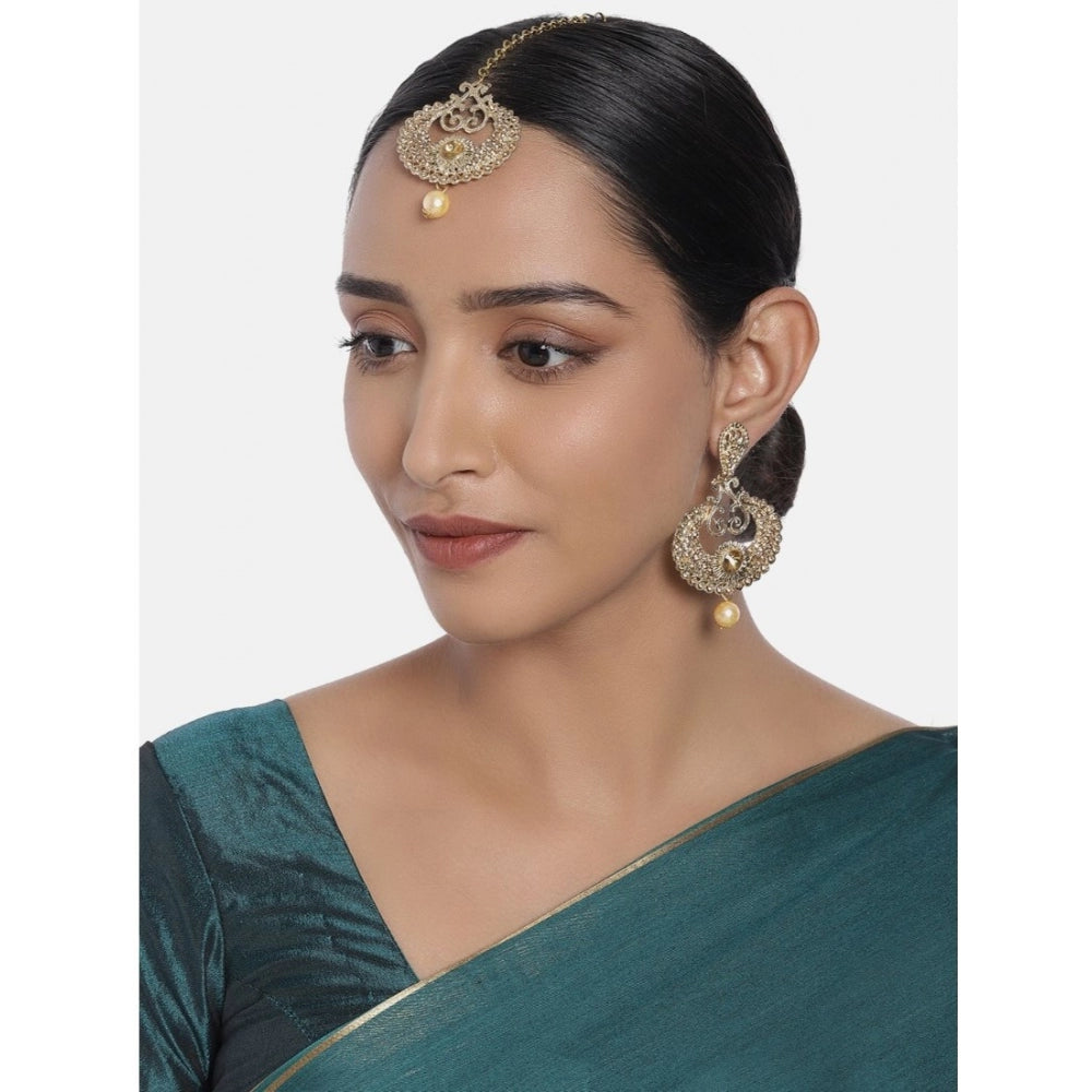 Generic Women's Rose Gold Plated Alloy Kundan Earrings &amp; Mangtikka (Gold)