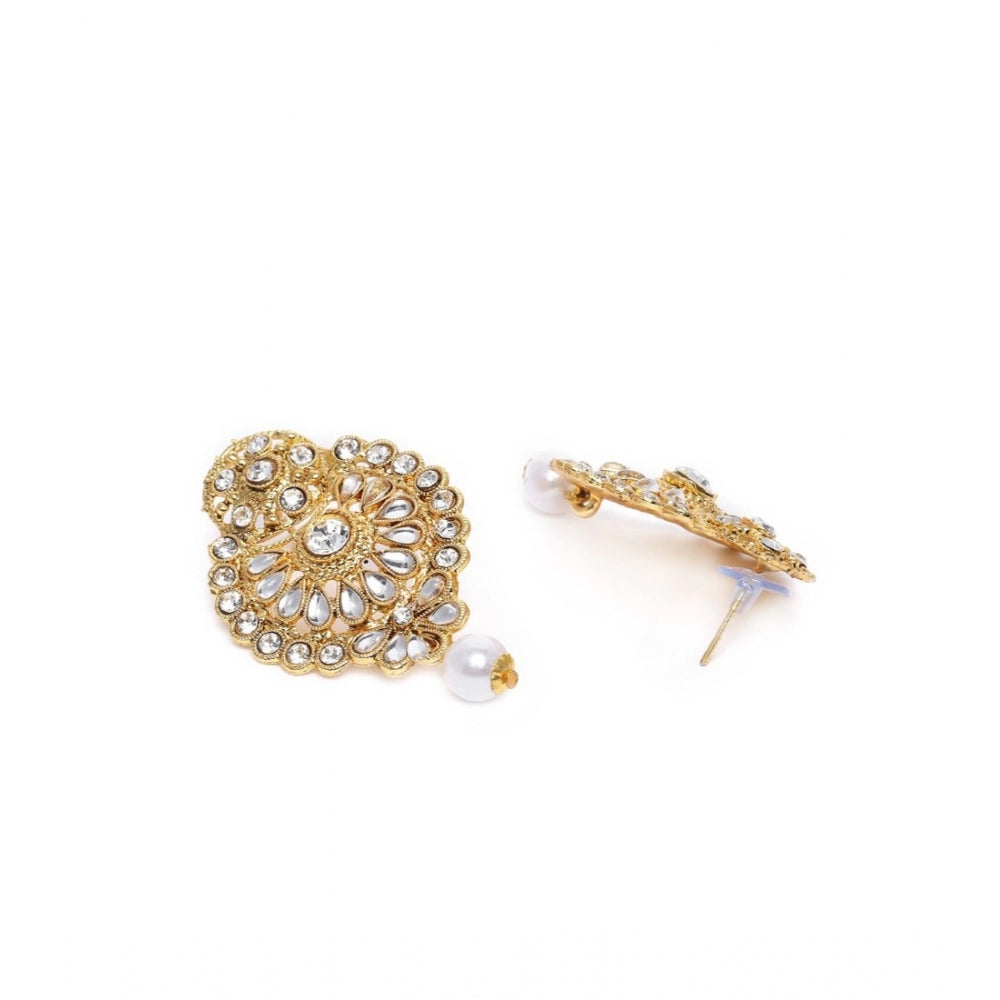 Generic Women's Rose Gold Plated Alloy Kundan Earrings &amp; Mangtikka (White)