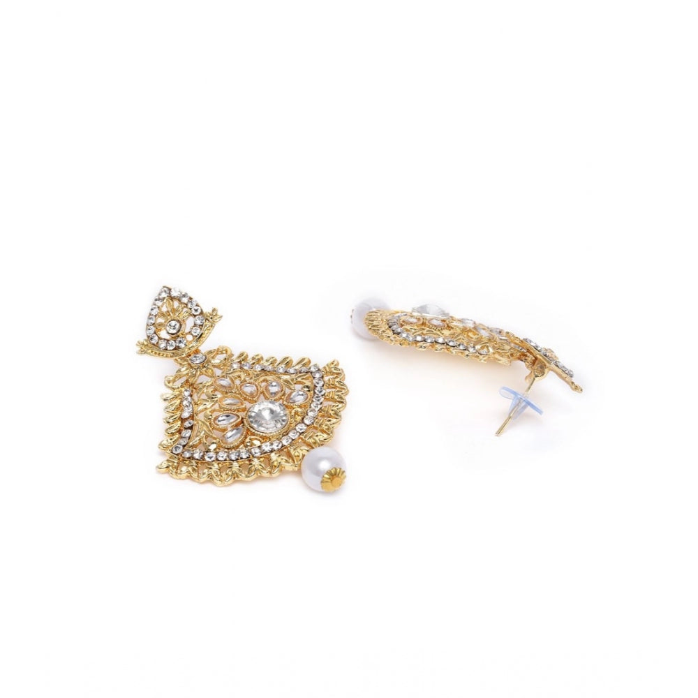 Generic Women's Rose Gold Plated Alloy Kundan Earrings &amp; Mangtikka (White)