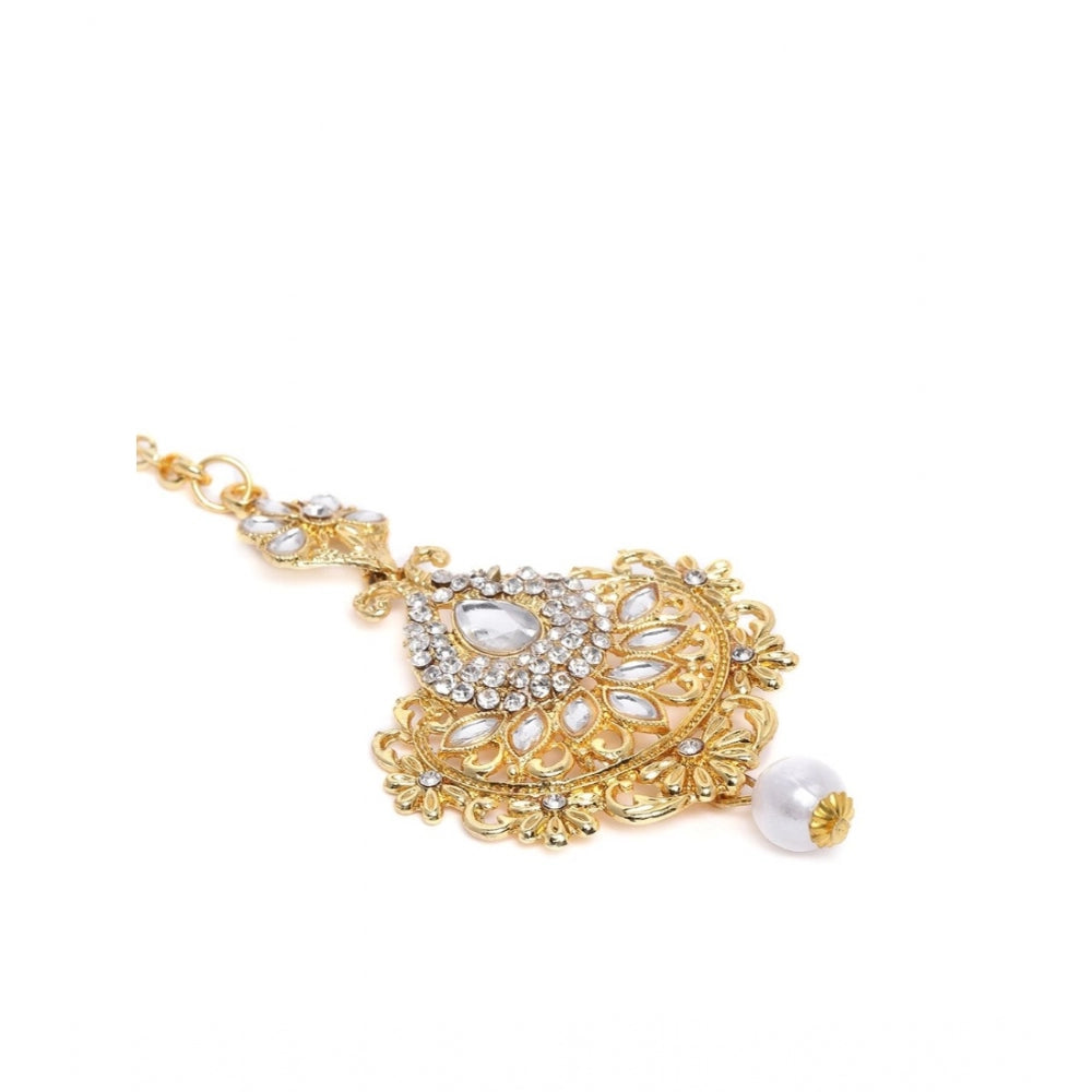 Generic Women's Rose Gold Plated Alloy Kundan Earrings &amp; Mangtikka (White)