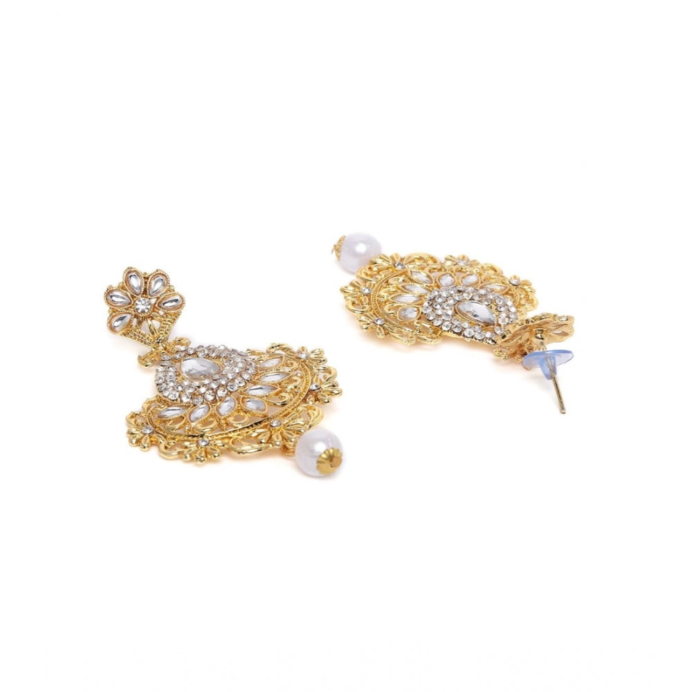 Generic Women's Rose Gold Plated Alloy Kundan Earrings &amp; Mangtikka (White)