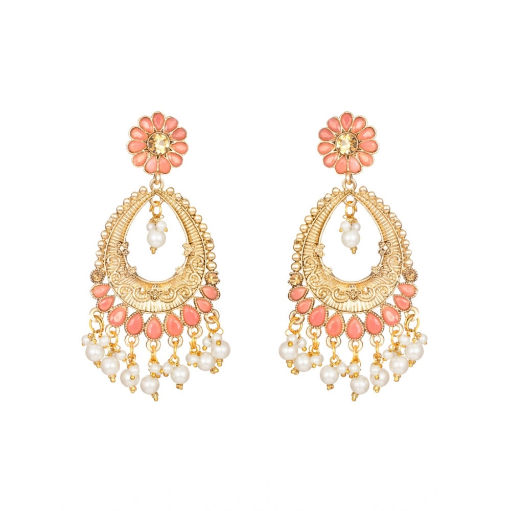 Generic Women's Rose Gold Plated Alloy Kundan Earrings &amp; Mangtikka (Pink)