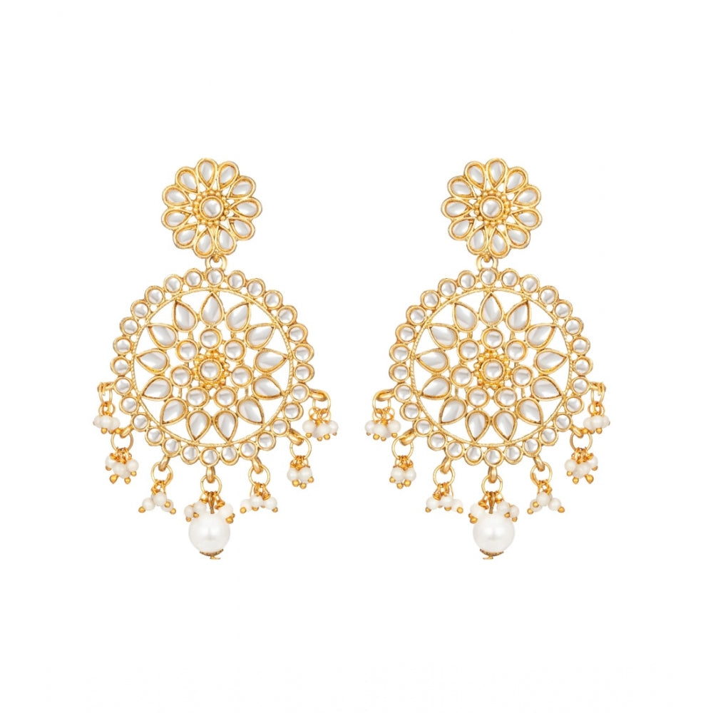 Generic Women's Rose Gold Plated Alloy Kundan Earrings &amp; Mangtikka (White)