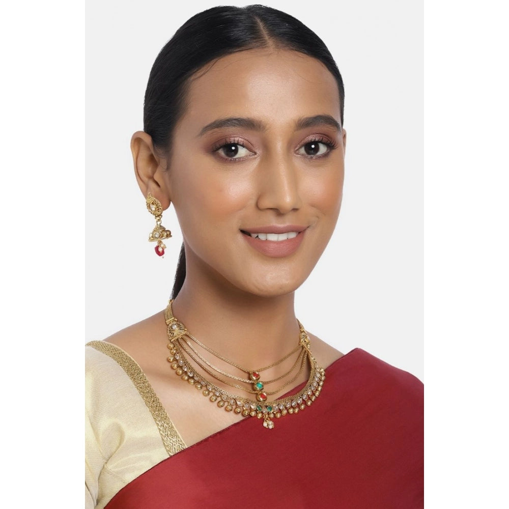 Generic Women's Rose Gold Plated Alloy Necklace &amp; Earings Set (Multicolor)