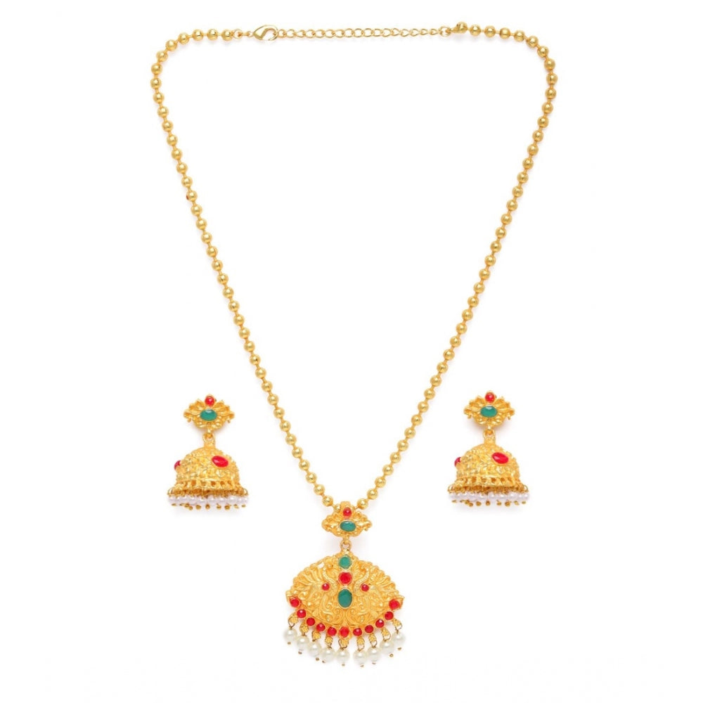 Generic Women's Rose Gold Plated Alloy Jewellery Chain Pendant Sets (Gold &amp; Red)