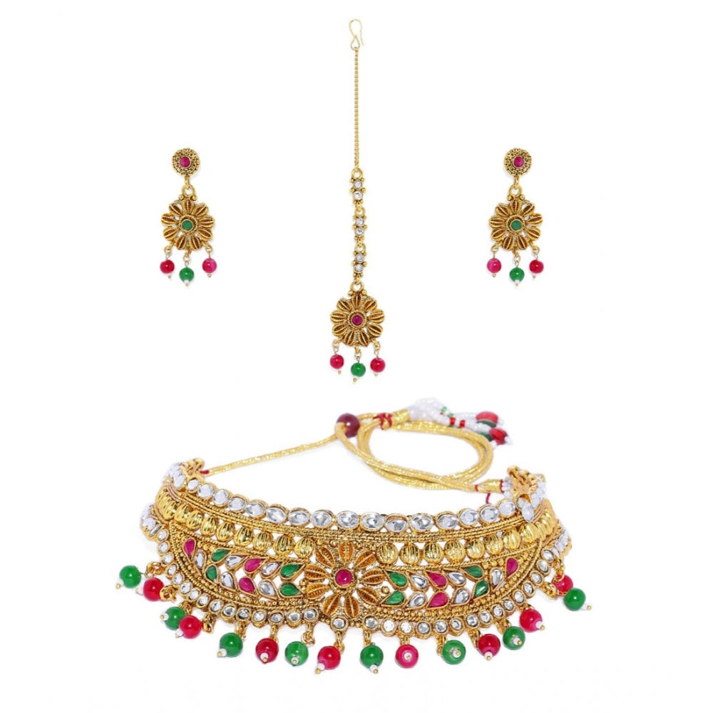 Generic Women's Rose Gold Plated Alloy Necklace &amp; Earings Set (Multicolor)