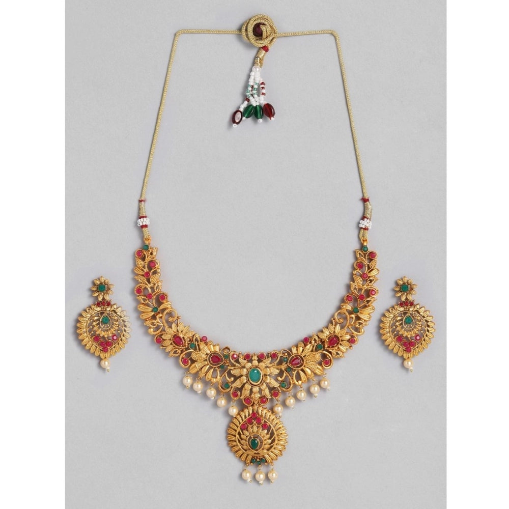 Generic Women's Rose Gold Plated Alloy Necklace &amp; Earings Set (Multicolor)