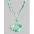Generic Women's Rose Gold Plated Brass Pendant Chain With Beaded Bracelet (Light Green)