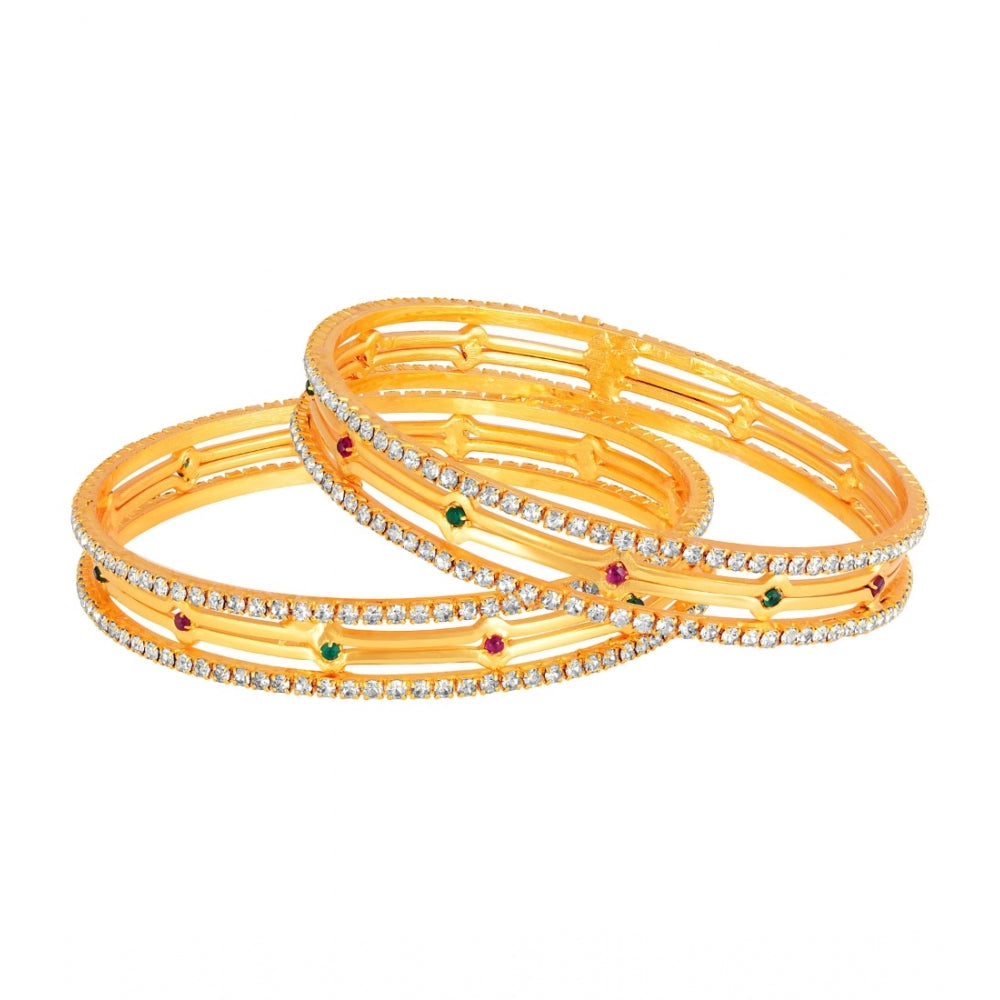 Generic Women's Rose Gold Plated Brass Stone Bangle (Red &amp; Green , 2.4 Inch)