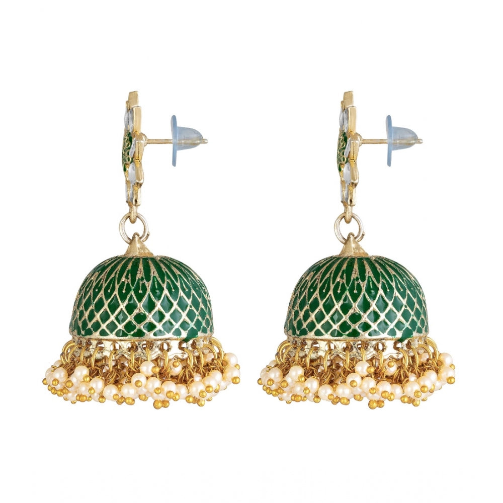 Generic Women's Rose Gold Plated Alloy Earrings (Green)