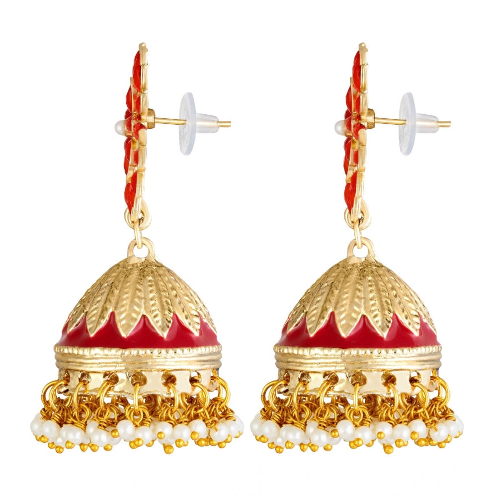 Generic Women's Rose Gold Plated Alloy Earrings (Red)