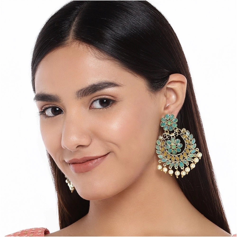 Generic Women's Rose Gold Plated Alloy Earrings (Sky Blue)