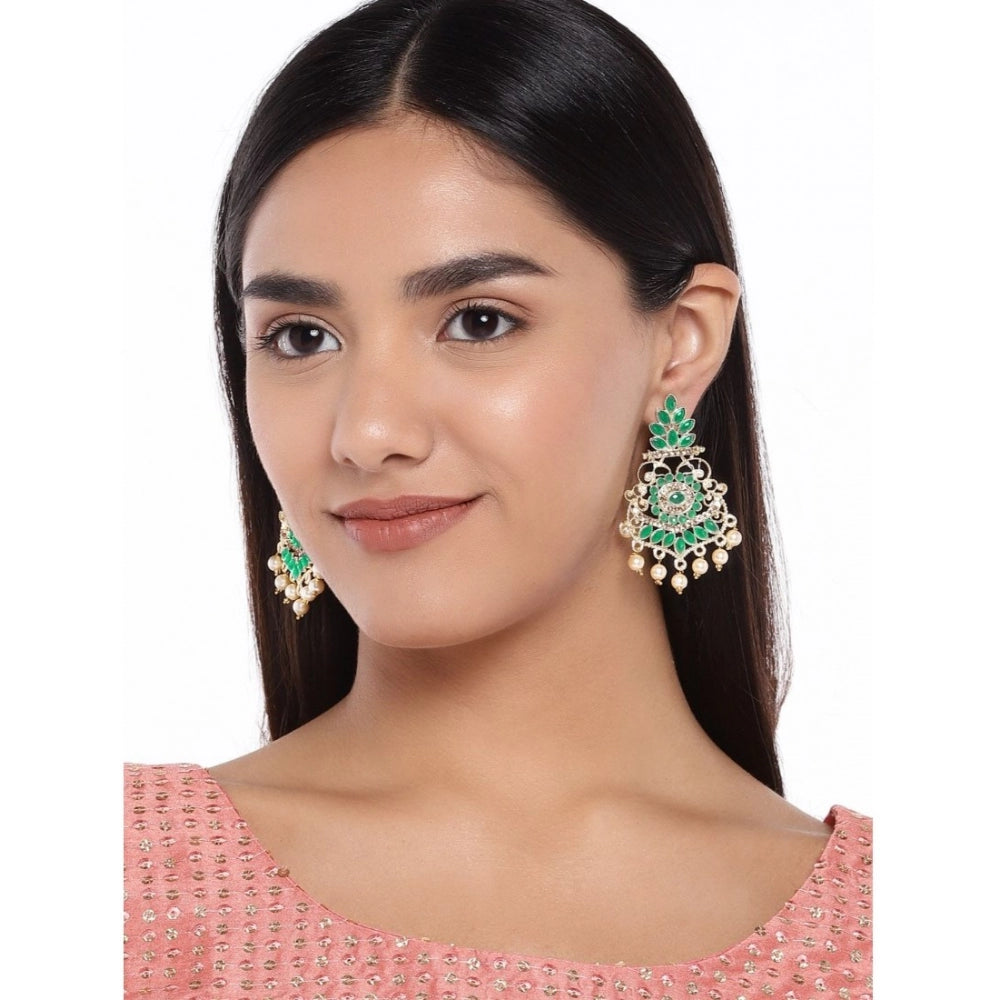 Generic Women's Rose Gold Plated Alloy Earrings (Green)
