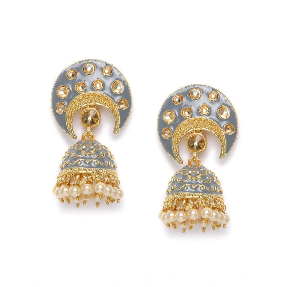 Generic Women's Rose Gold Plated Alloy Earrings (Gold &amp; Grey)