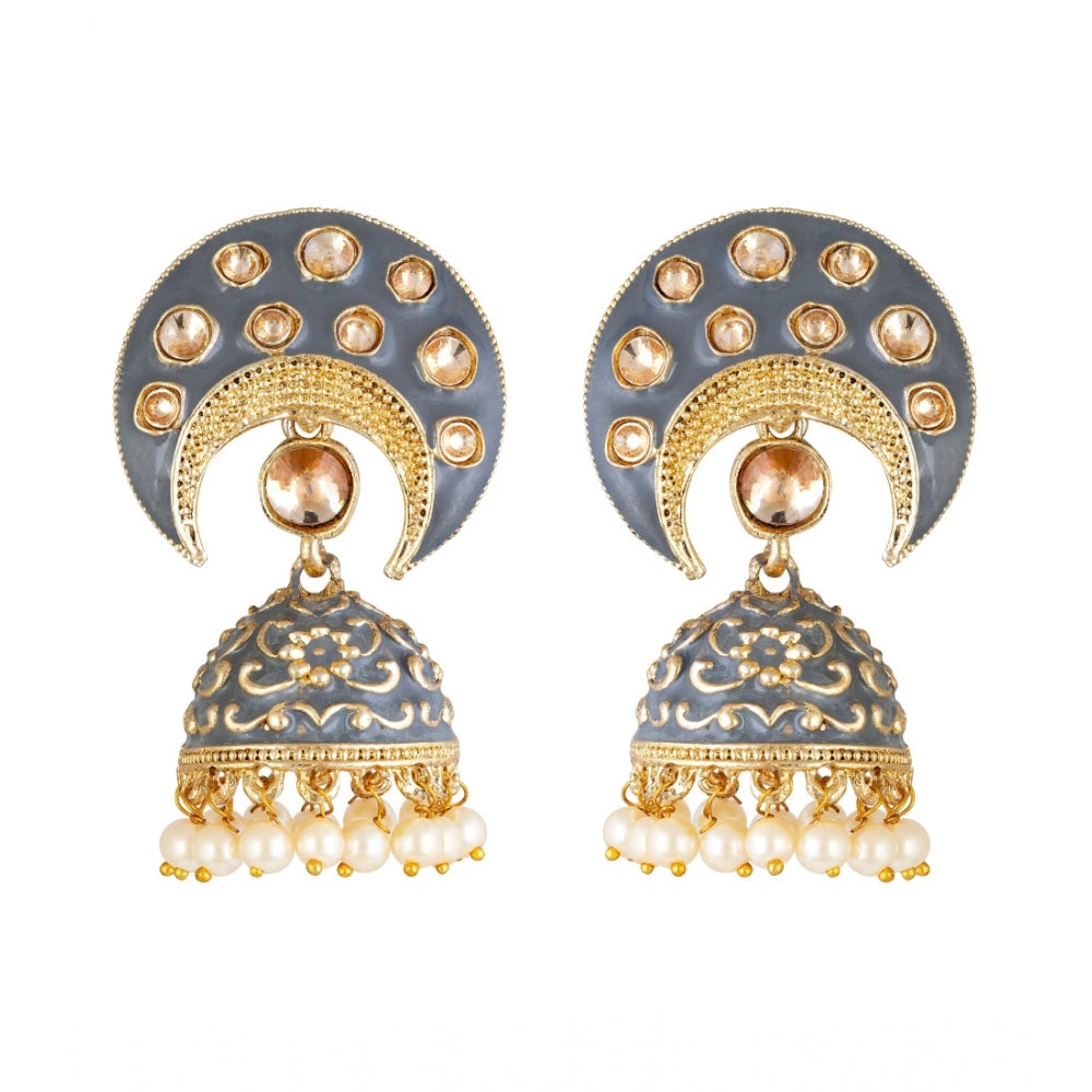 Generic Women's Rose Gold Plated Alloy Earrings (Gold &amp; Grey)