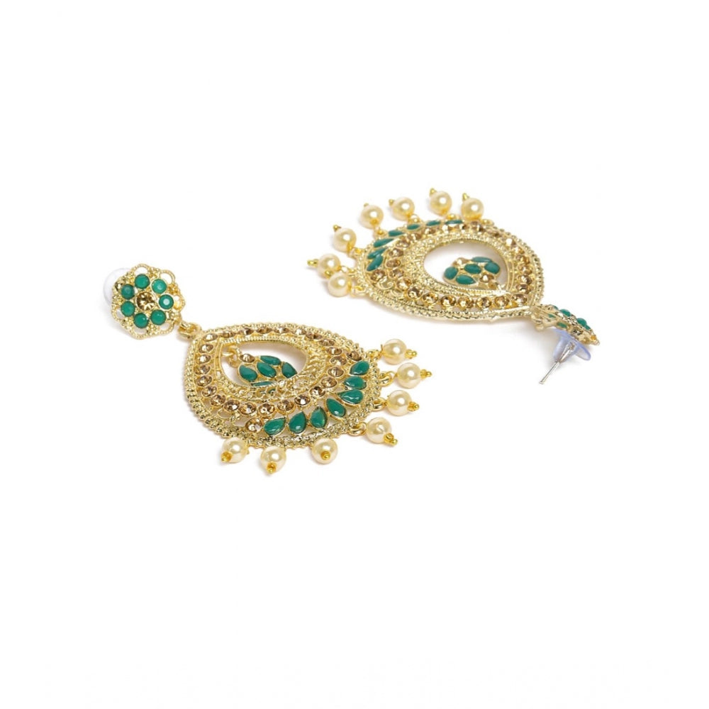 Generic Women's Rose Gold Plated Alloy Earrings (Green)