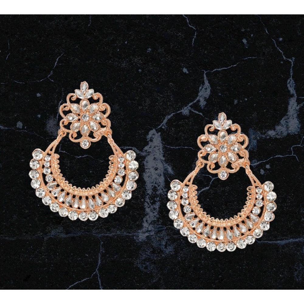 Generic Women's Rose Gold Plated Alloy Earrings (White)