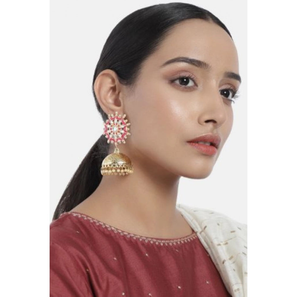 Generic Women's Rose Gold Plated Alloy Earrings (Red)