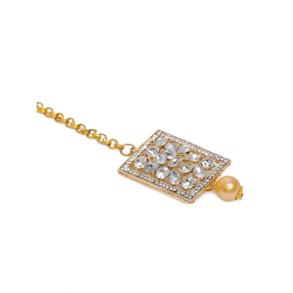Generic Women's Rose Gold Plated Alloy Kundan Earrings &amp; Mangtikka (White)