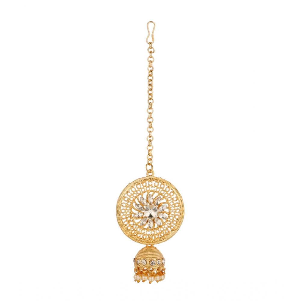 Generic Women's Rose Gold Plated Alloy Kundan Earrings &amp; Mangtikka (White)