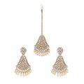 Generic Women's Rose Gold Plated Alloy Kundan Earrings &amp; Mangtikka (White)