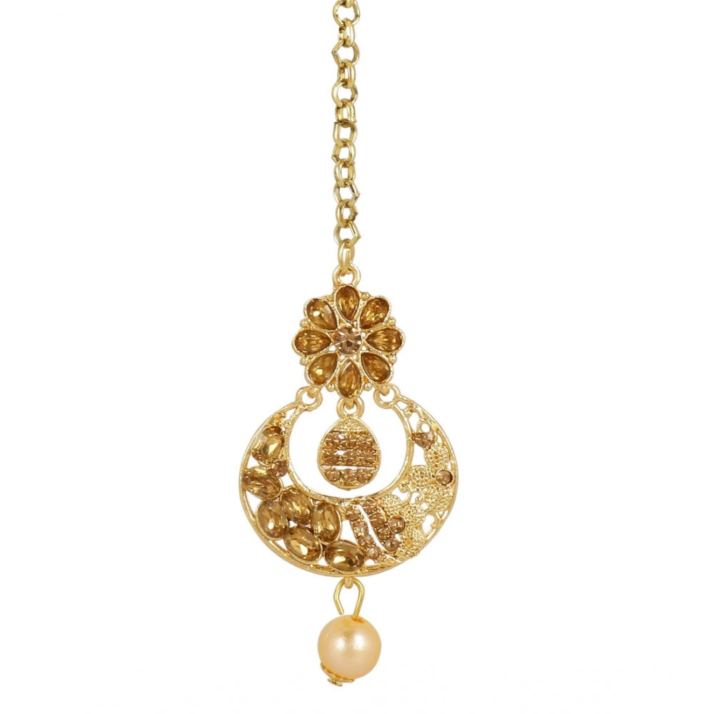 Generic Women's Rose Gold Plated Alloy Kundan Earrings &amp; Mangtikka (Gold)