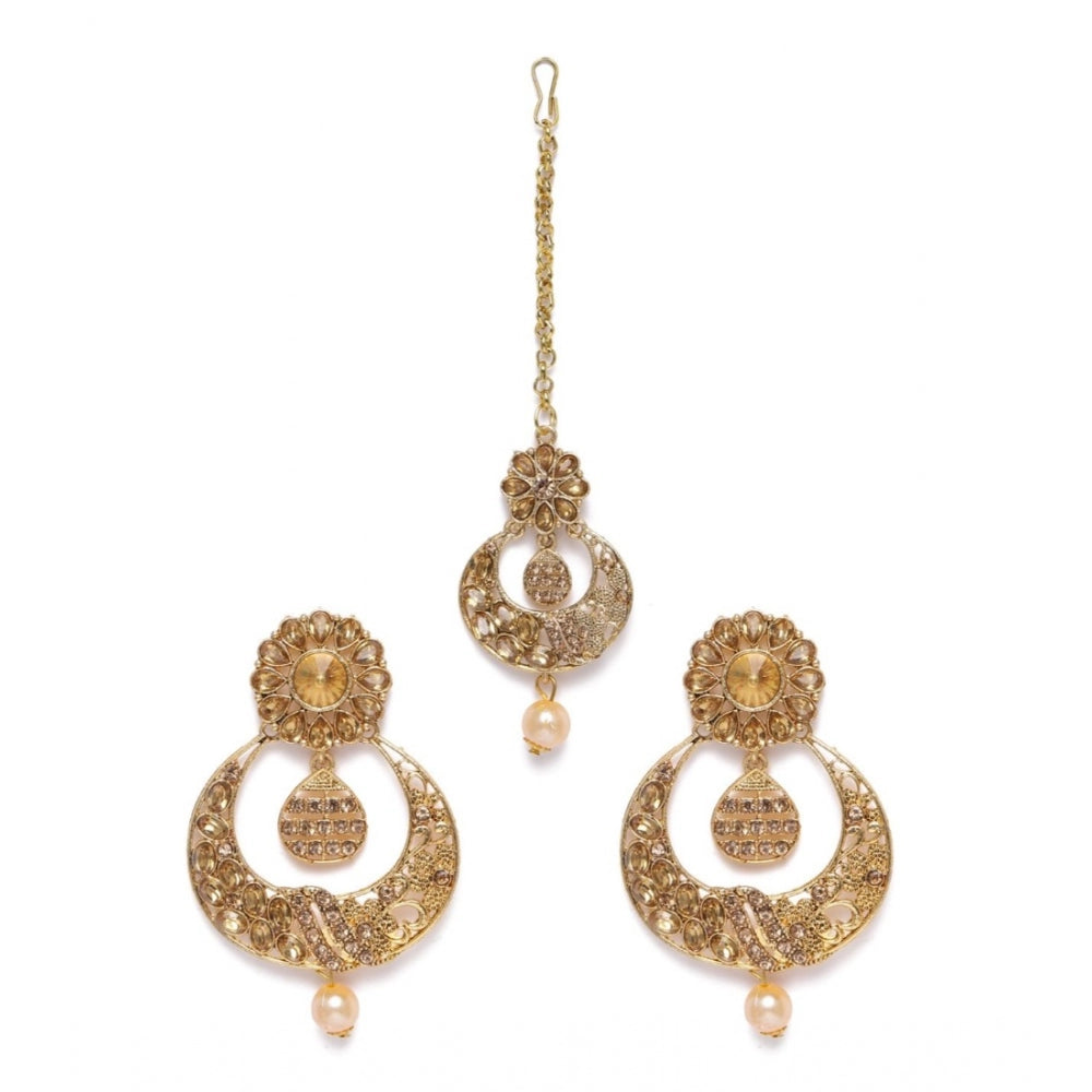 Generic Women's Rose Gold Plated Alloy Kundan Earrings &amp; Mangtikka (Gold)