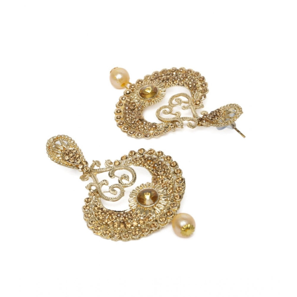 Generic Women's Rose Gold Plated Alloy Kundan Earrings &amp; Mangtikka (Gold)