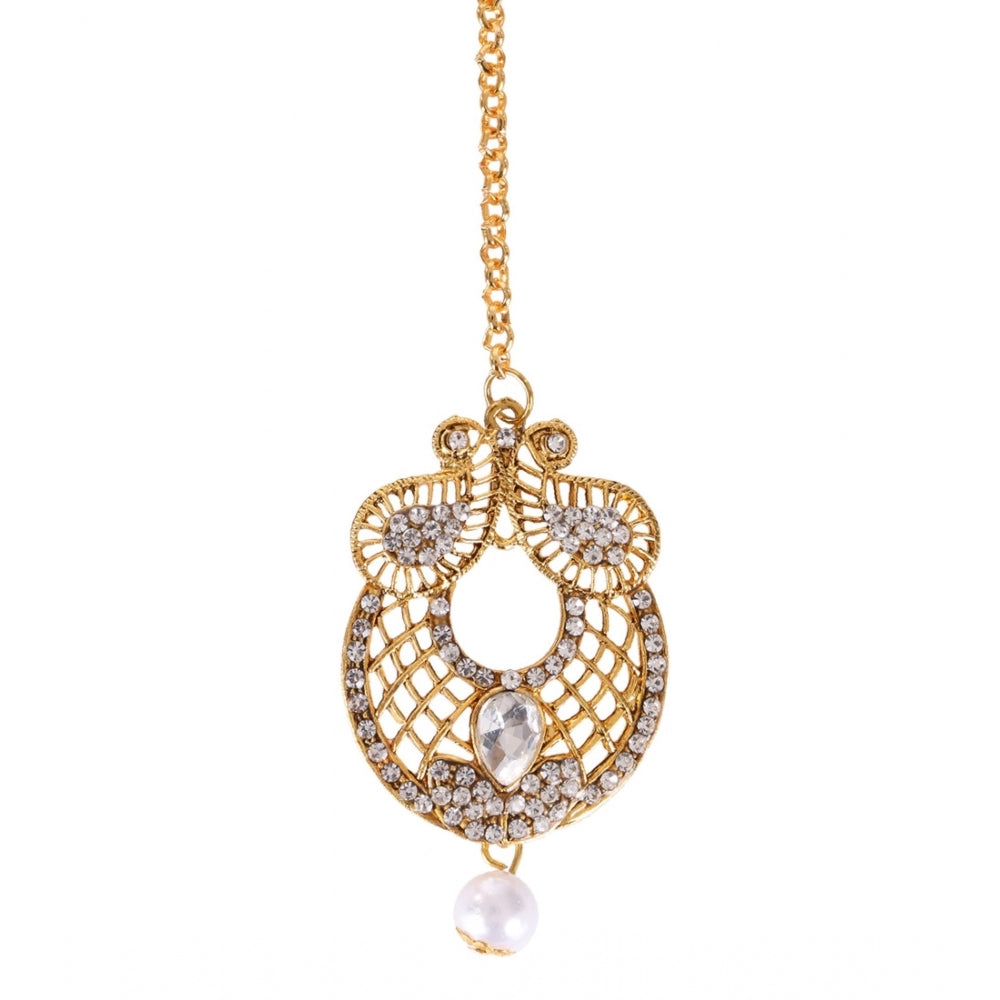 Generic Women's Rose Gold Plated Alloy Kundan Earrings &amp; Mangtikka (White)