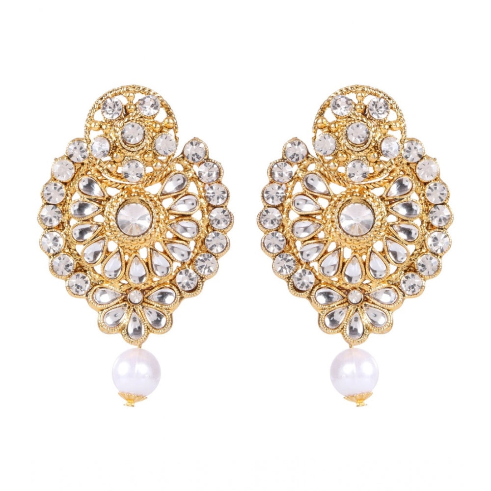 Generic Women's Rose Gold Plated Alloy Kundan Earrings &amp; Mangtikka (White)