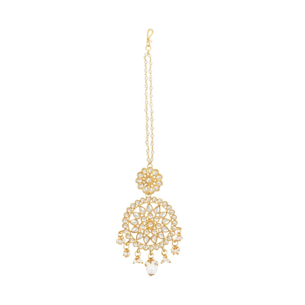 Generic Women's Rose Gold Plated Alloy Kundan Earrings &amp; Mangtikka (White)
