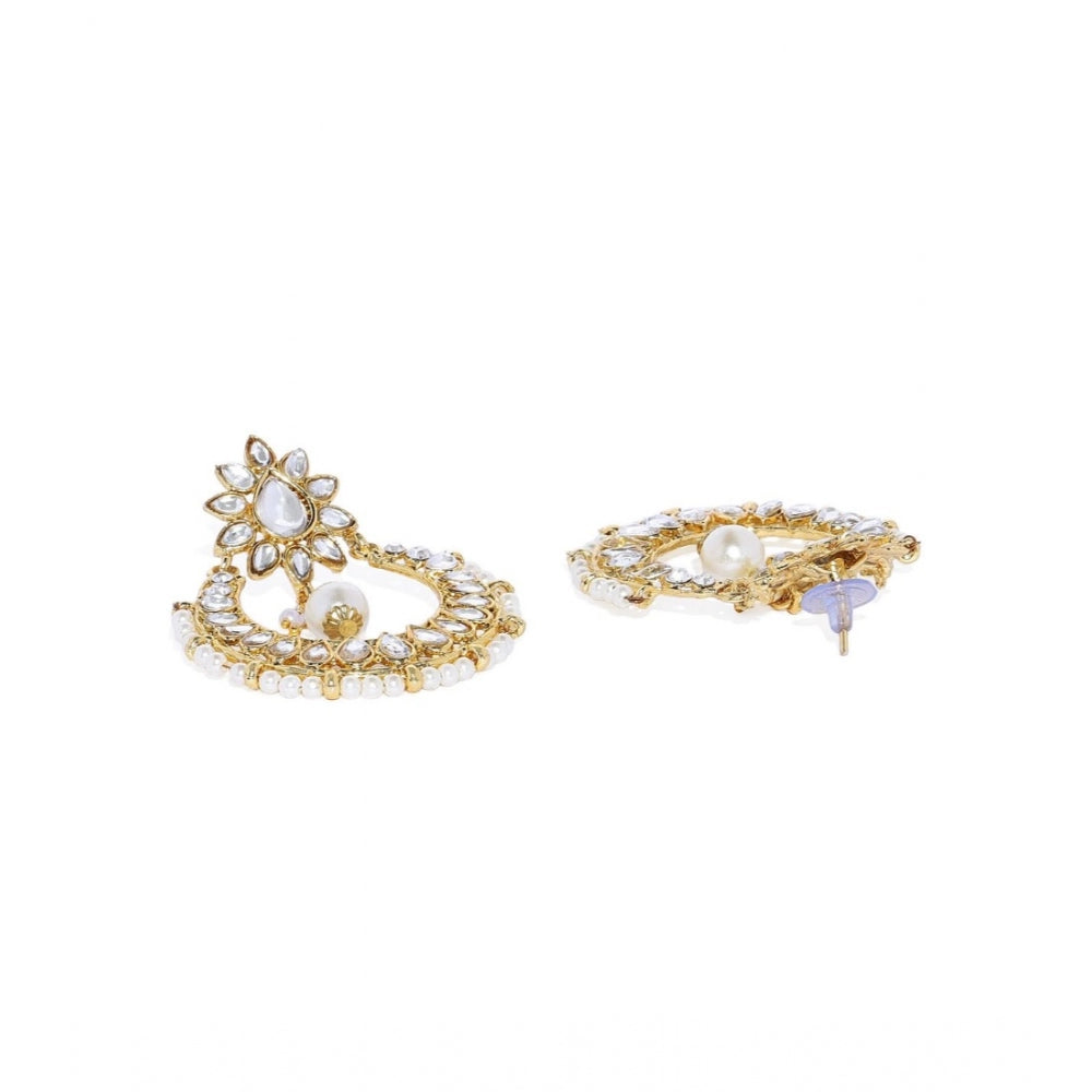 Generic Women's Rose Gold Plated Alloy Kundan Earrings &amp; Mangtikka (White)