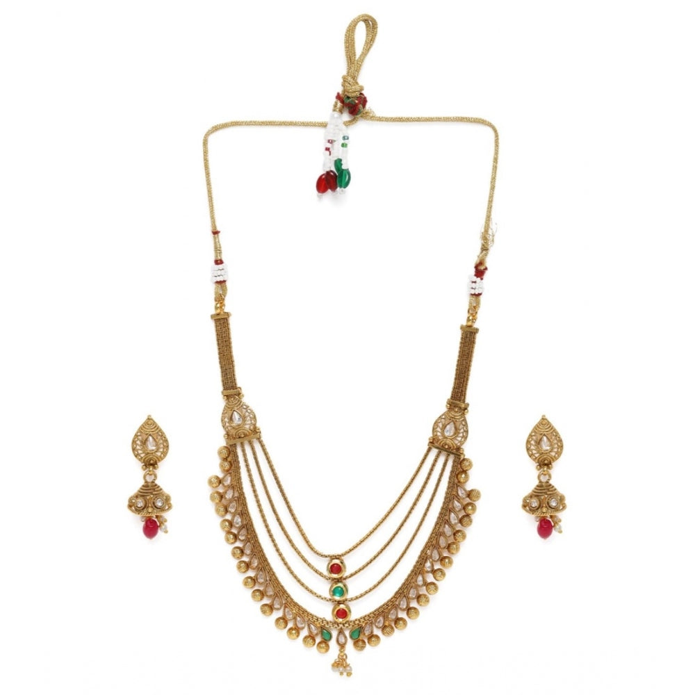 Generic Women's Rose Gold Plated Alloy Necklace &amp; Earings Set (Multicolor)