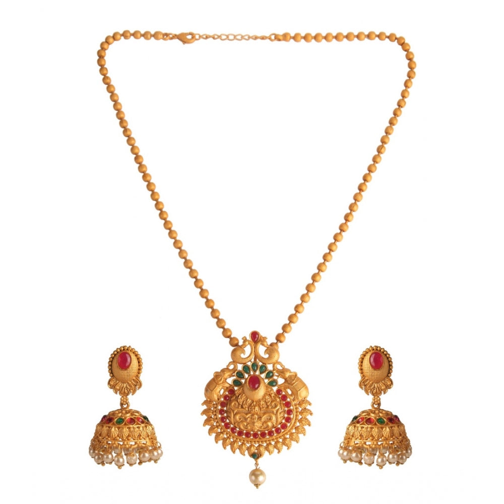 Generic Women's Rose Gold Plated Alloy Jewellery Chain Pendant Sets (Gold &amp; Red)