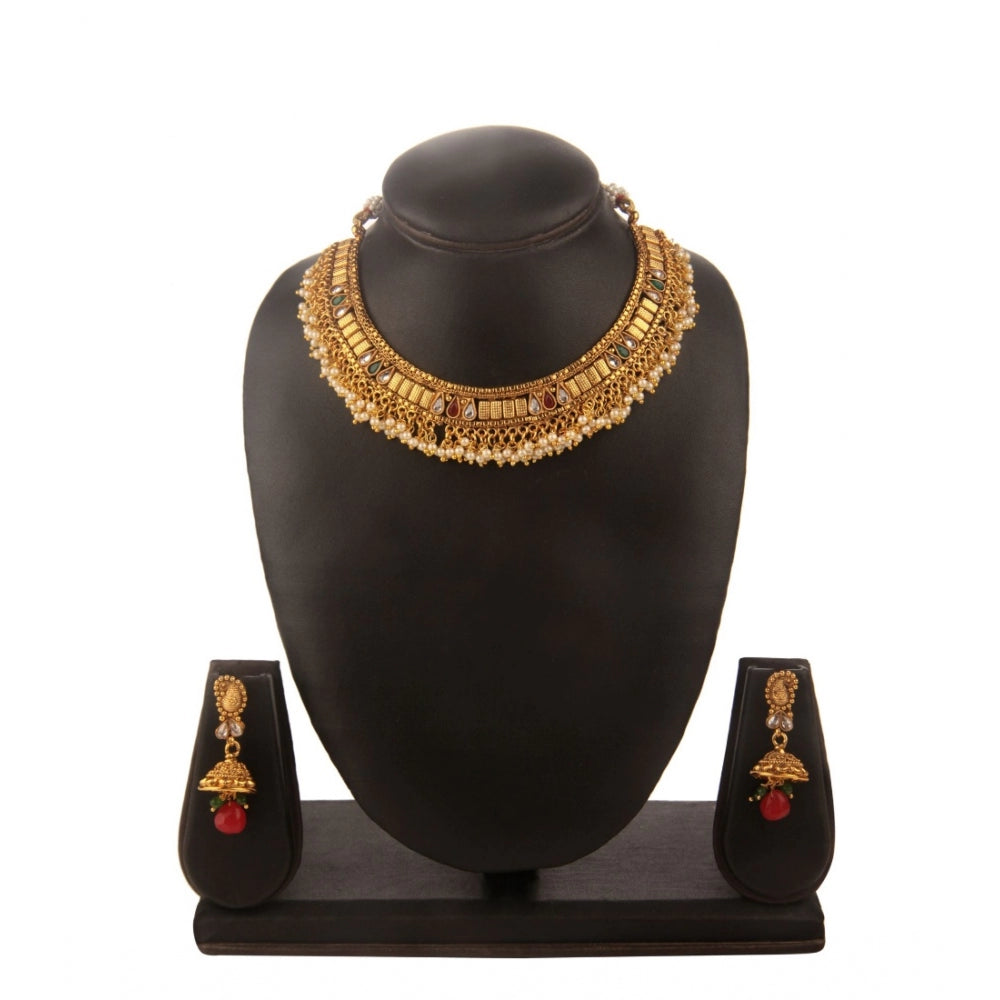 Generic Women's Rose Gold Plated Alloy Necklace &amp; Earings Set (Multicolor)