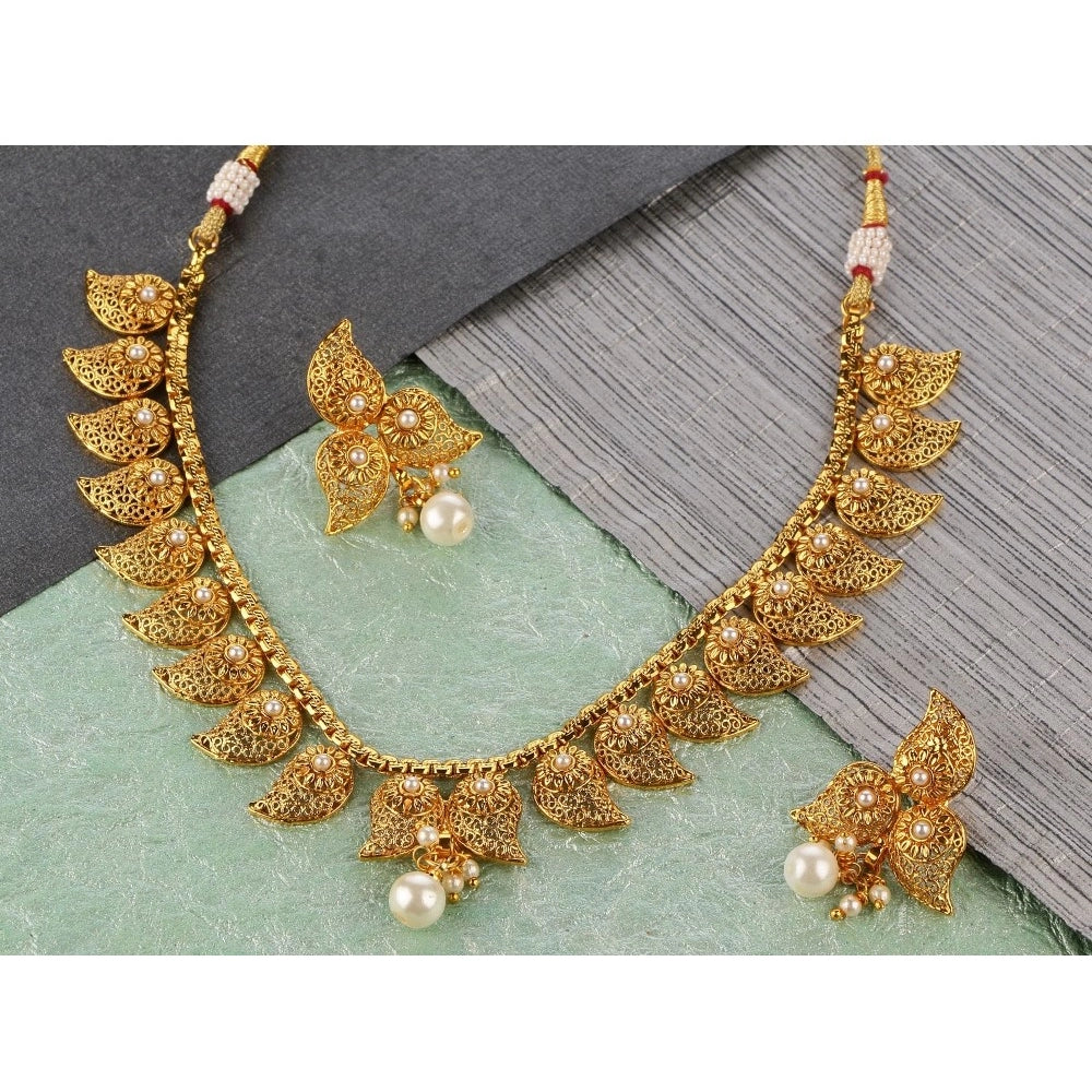 Generic Women's Rose Gold Plated Alloy Necklace &amp; Earings Set (Gold)