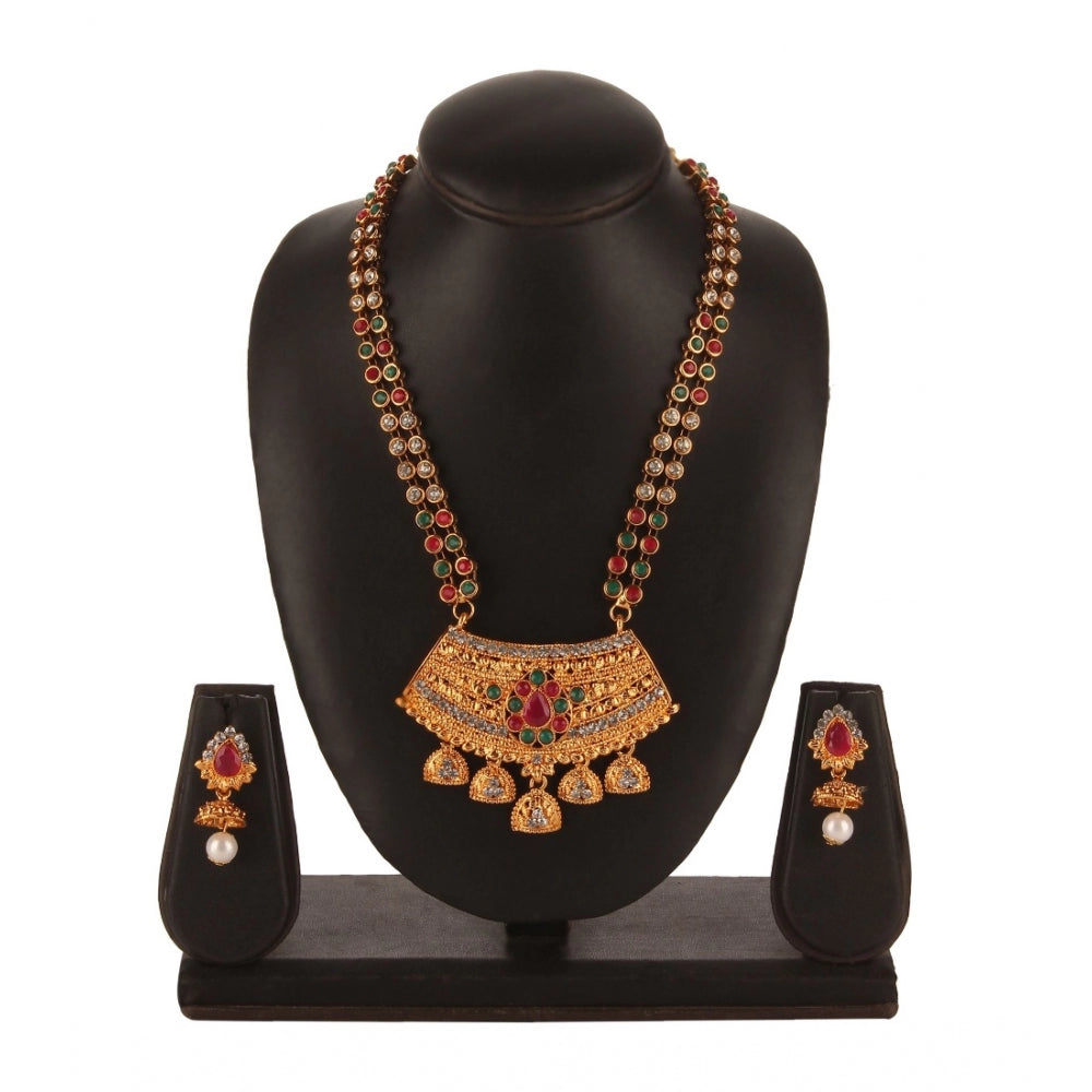 Generic Women's Rose Gold Plated Alloy Necklace &amp; Earings Set (Green &amp; Red)