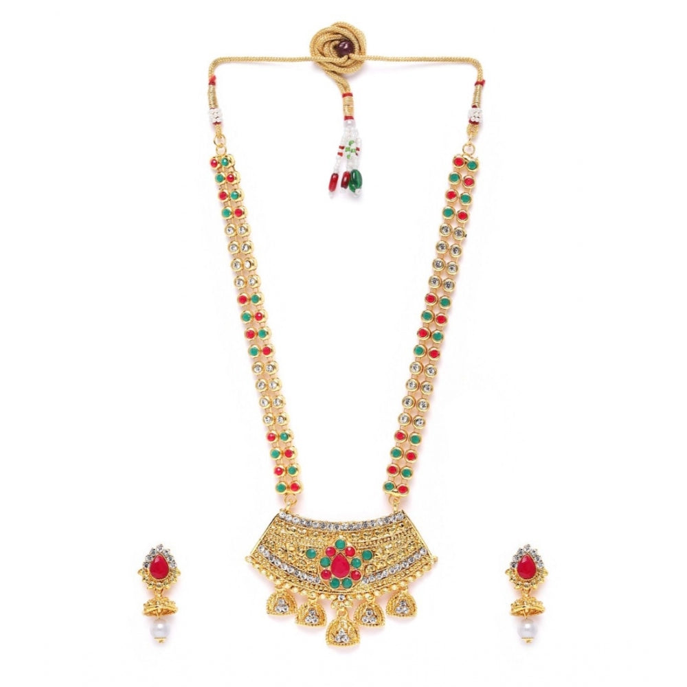 Generic Women's Rose Gold Plated Alloy Necklace &amp; Earings Set (Green &amp; Red)