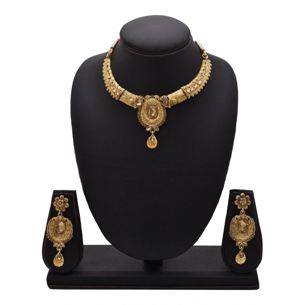 Generic Women's Rose Gold Plated Alloy Necklace &amp; Earings Set (Gold)