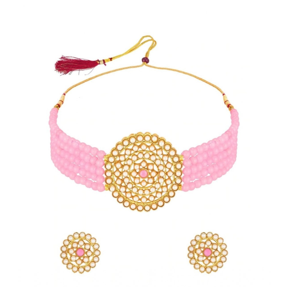 Generic Women's Rose Gold Plated Alloy Necklace &amp; Earings Set (Pink)