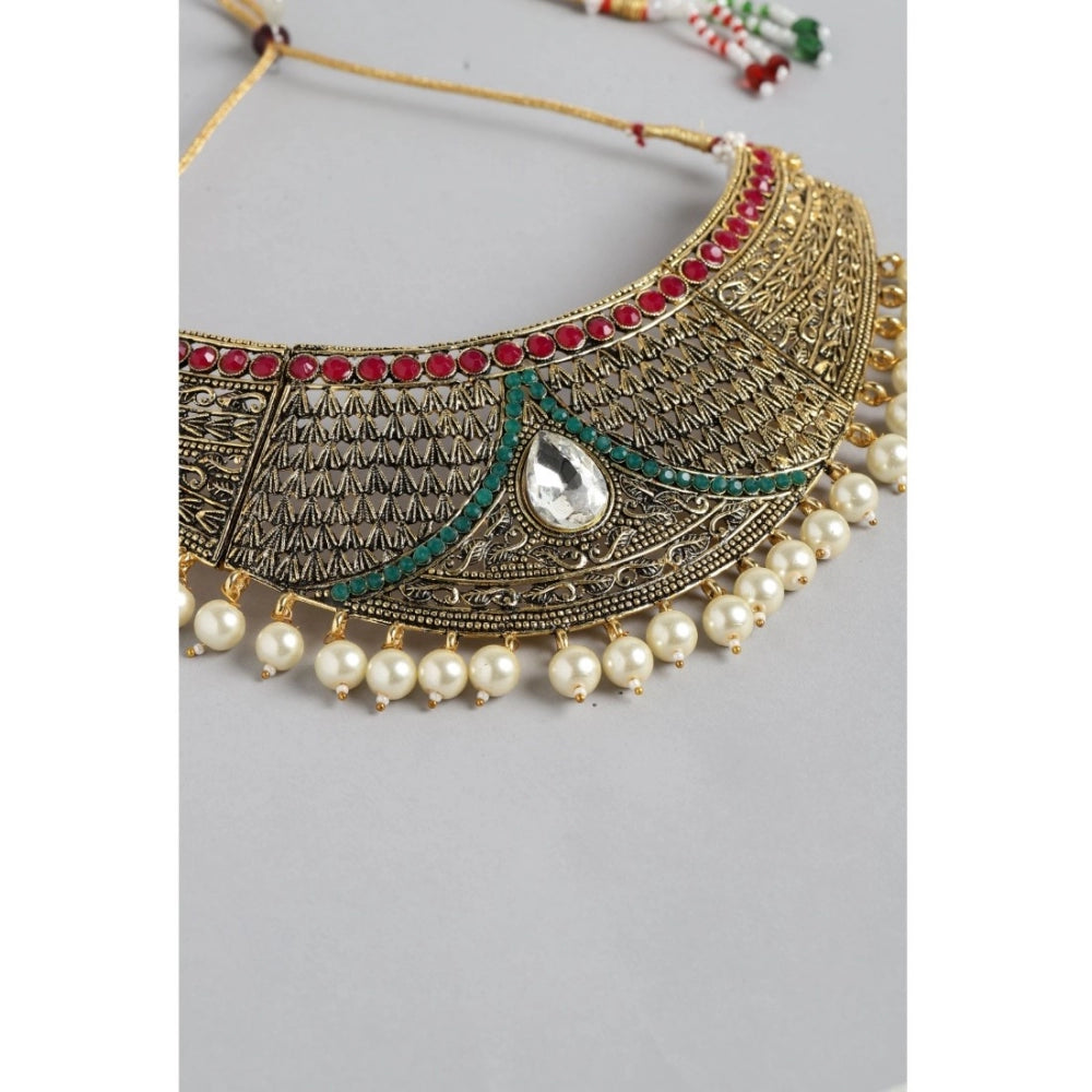 Generic Women's Rose Gold Plated Alloy Necklace &amp; Earings Set (Multicolor)