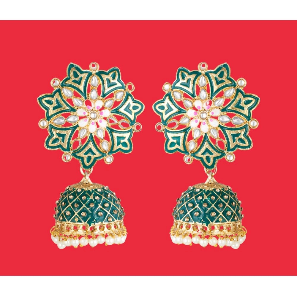 Generic Women's Rose Gold Plated Alloy Earrings (Green)