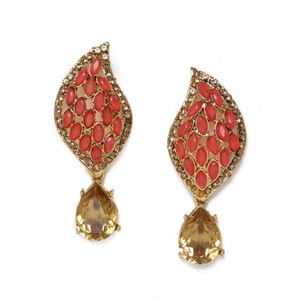 Generic Women's Rose Gold Plated Alloy Earrings (Gold &amp; Red)