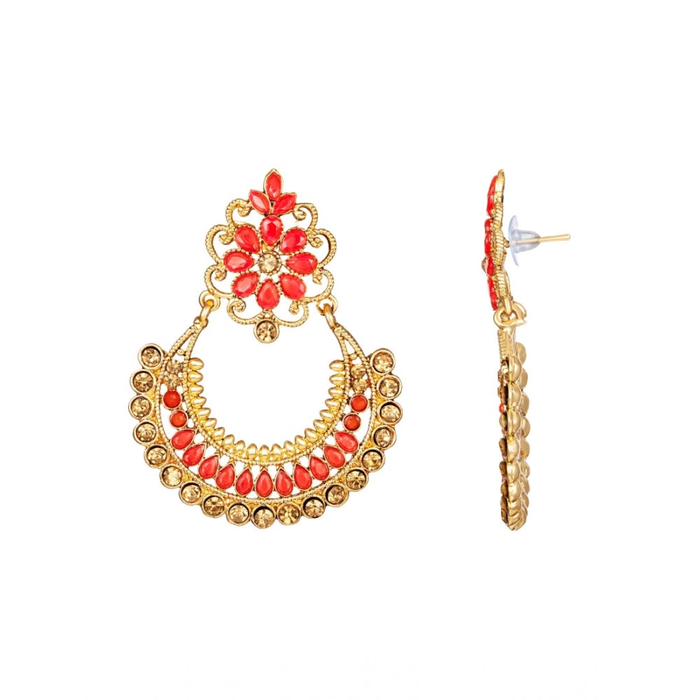 Generic Women's Rose Gold Plated Alloy Earrings (Red)