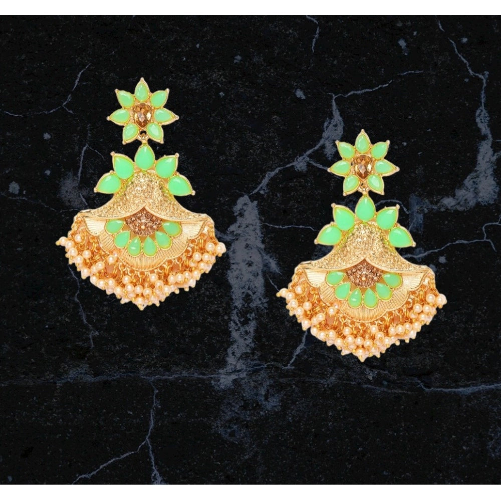 Generic Women's Rose Gold Plated Alloy Earrings (Light Green)