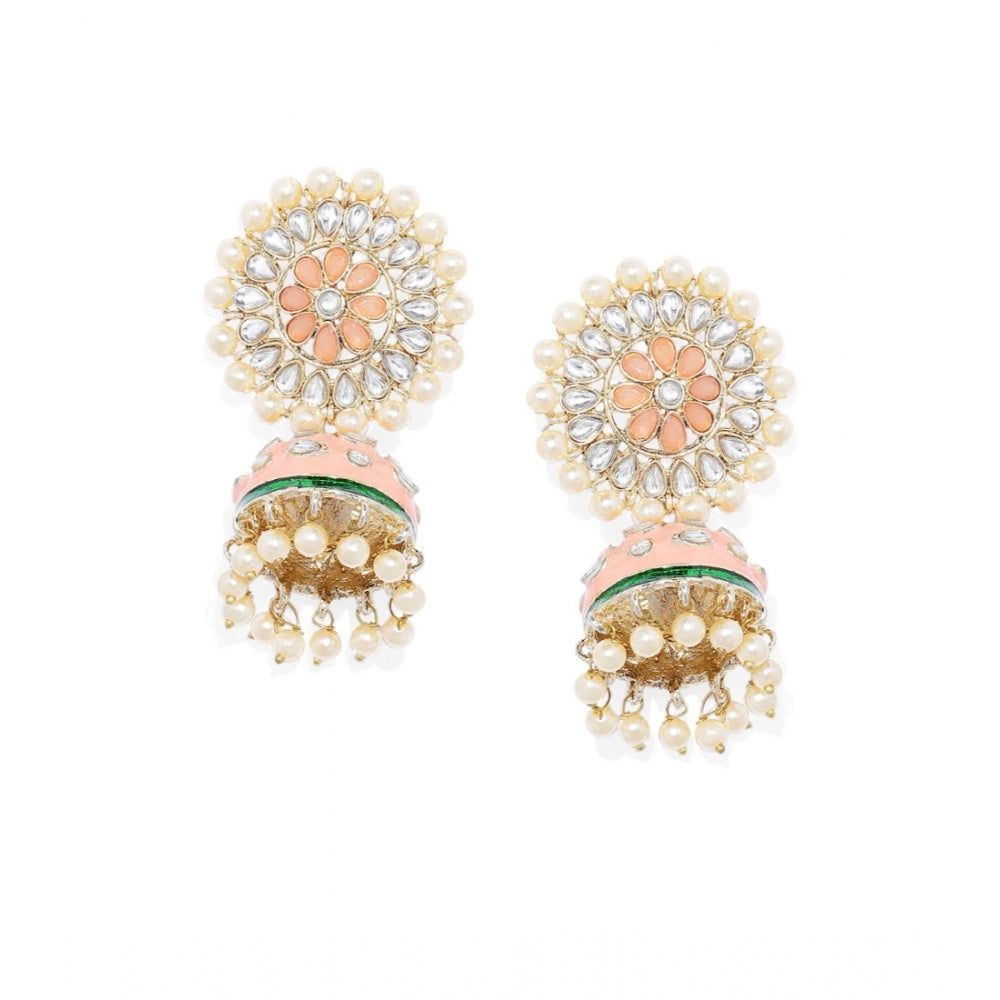 Generic Women's Rose Gold Plated Alloy Earrings (White &amp; Orange)