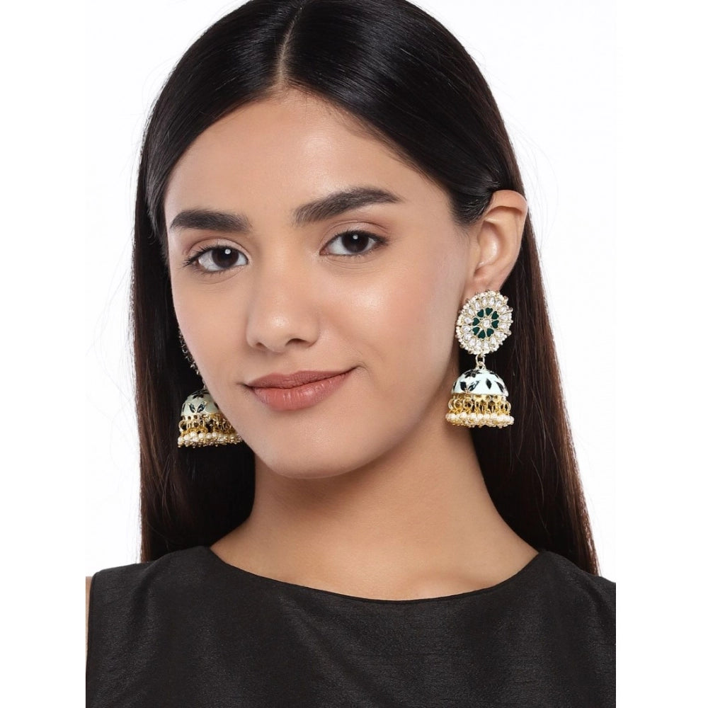 Generic Women's Rose Gold Plated Alloy Earrings (White &amp; Green)