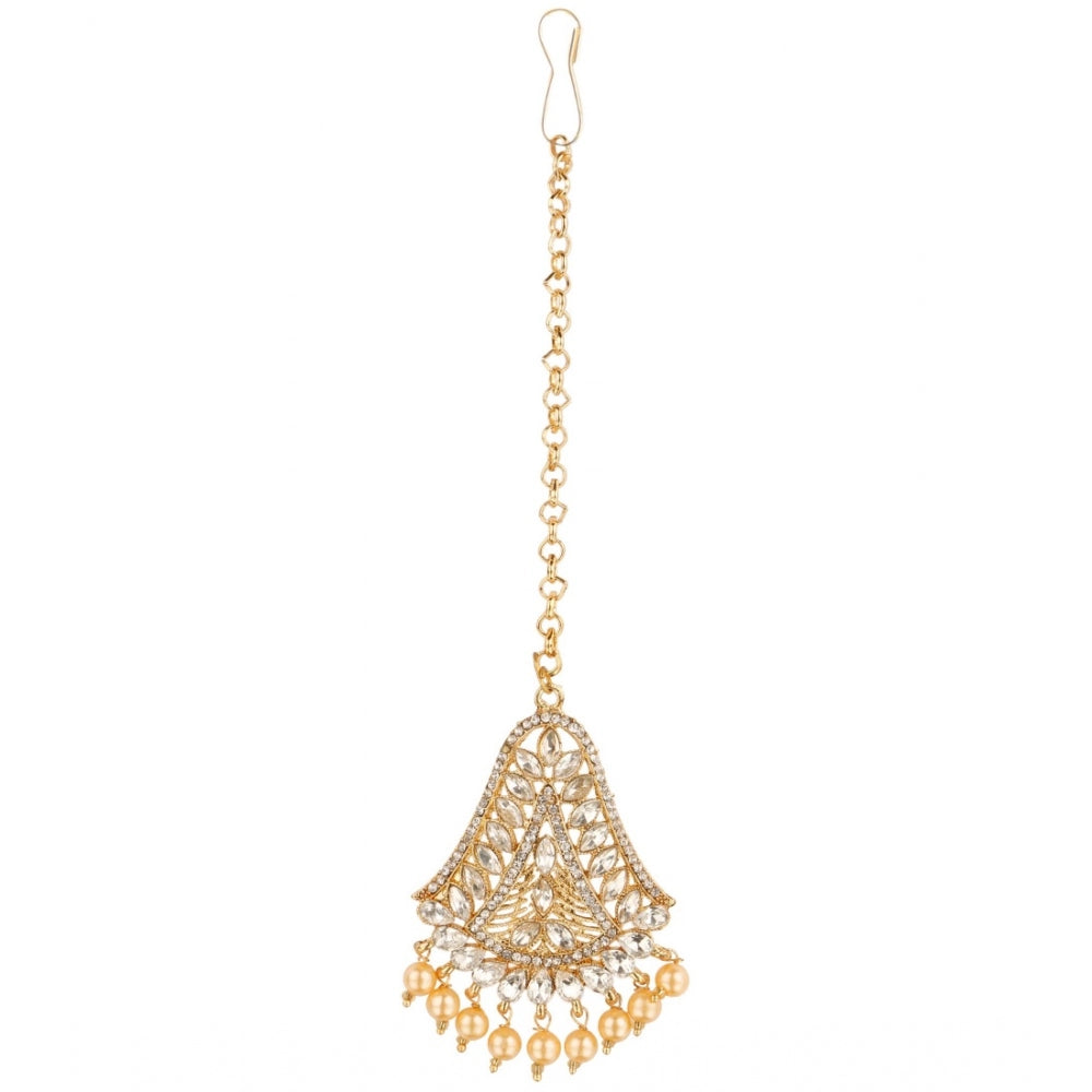 Generic Women's Rose Gold Plated Alloy Kundan Earrings &amp; Mangtikka (White)