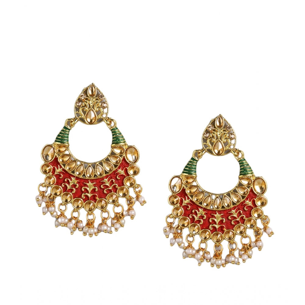Generic Women's Rose Gold Plated Alloy Earrings (Red &amp; Green)